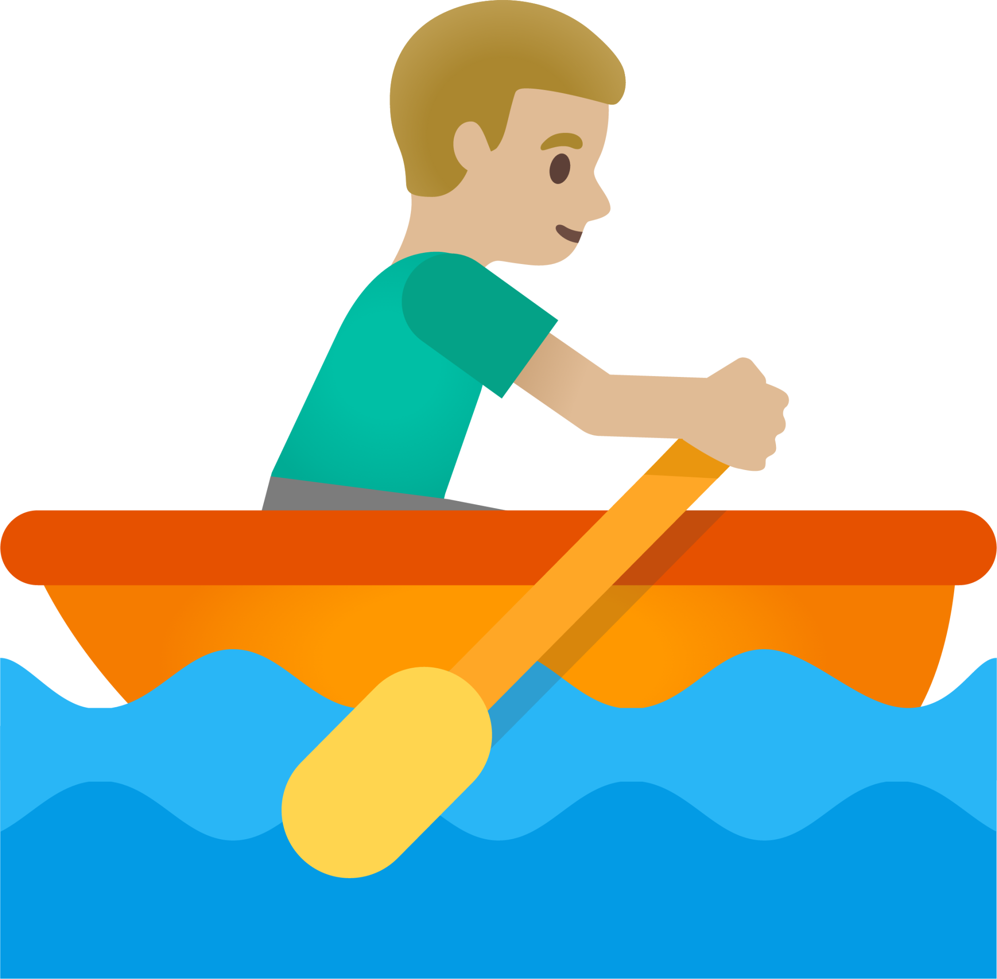 man rowing boat: medium-light skin tone emoji