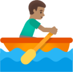 man rowing boat: medium skin tone emoji