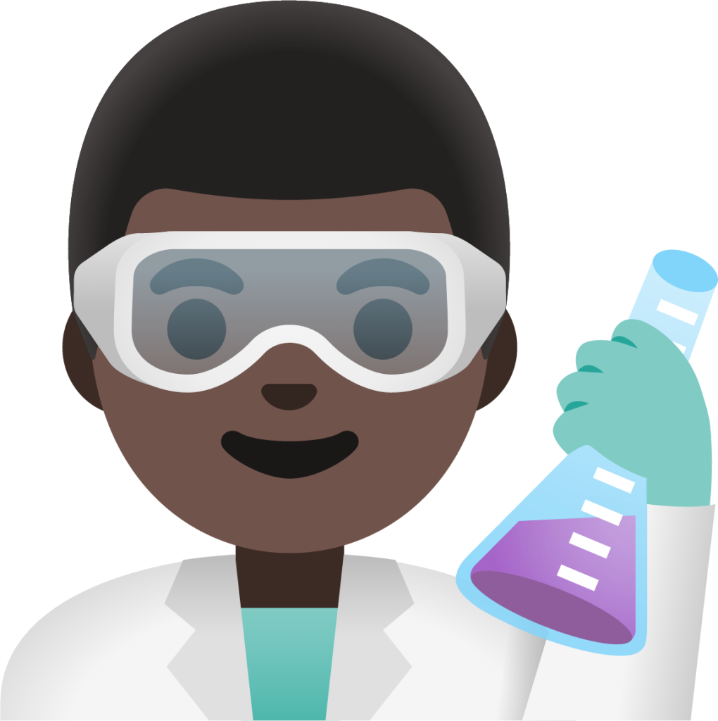 man scientist: dark skin tone emoji