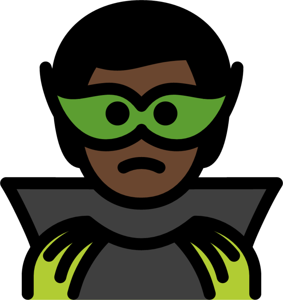 man supervillain: dark skin tone emoji