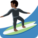 man surfing: dark skin tone emoji