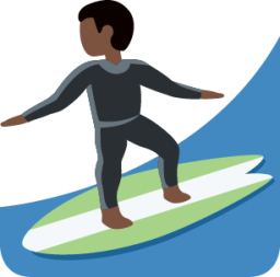 man surfing: dark skin tone emoji