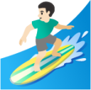 man surfing: light skin tone emoji