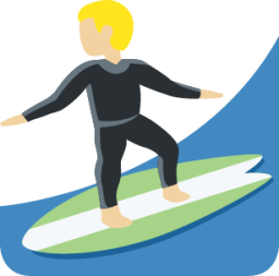 man surfing: medium-light skin tone emoji