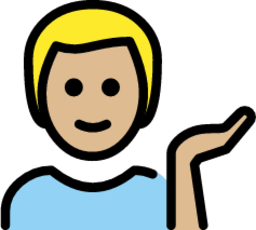 man tipping hand: medium-light skin tone emoji