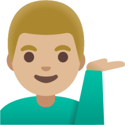 man tipping hand: medium-light skin tone emoji