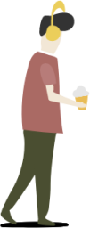 man walking with drink and headphones illustration