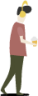 man walking with drink and headphones illustration