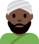 man wearing turban: dark skin tone emoji