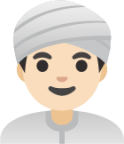 man wearing turban: light skin tone emoji