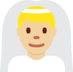 man with veil: medium-light skin tone emoji