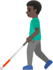 man with white cane: dark skin tone emoji