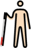 man with white cane: light skin tone emoji