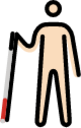 man with white cane: light skin tone emoji