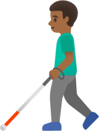 man with white cane: medium-dark skin tone emoji