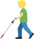 man with white cane: medium-light skin tone emoji