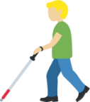 man with white cane: medium-light skin tone emoji