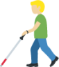 man with white cane: medium-light skin tone emoji