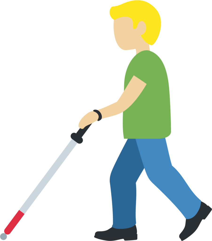 man with white cane: medium-light skin tone emoji