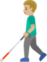 man with white cane: medium-light skin tone emoji
