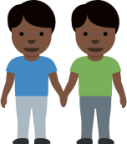 men holding hands: dark skin tone emoji