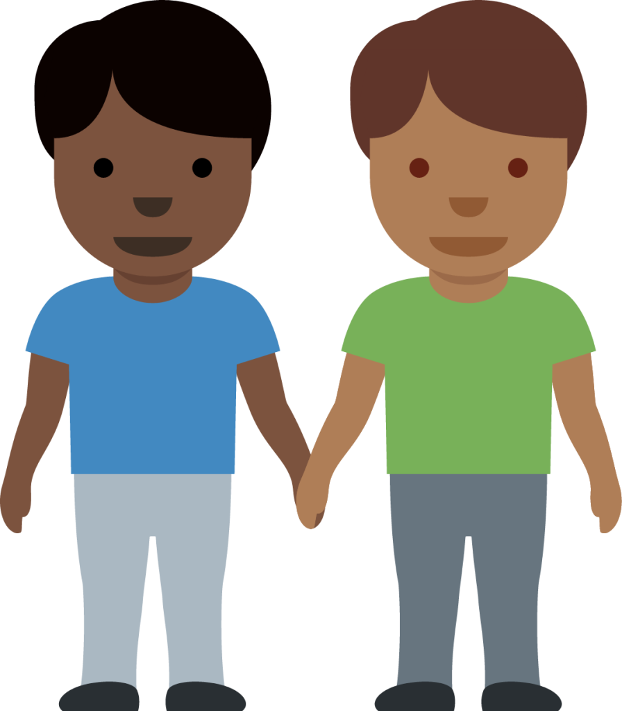 men holding hands: dark skin tone, medium-dark skin tone emoji