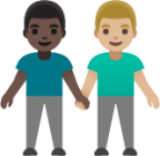 men holding hands: dark skin tone, medium-light skin tone emoji