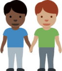 men holding hands: dark skin tone, medium skin tone emoji
