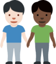 men holding hands: light skin tone, dark skin tone emoji