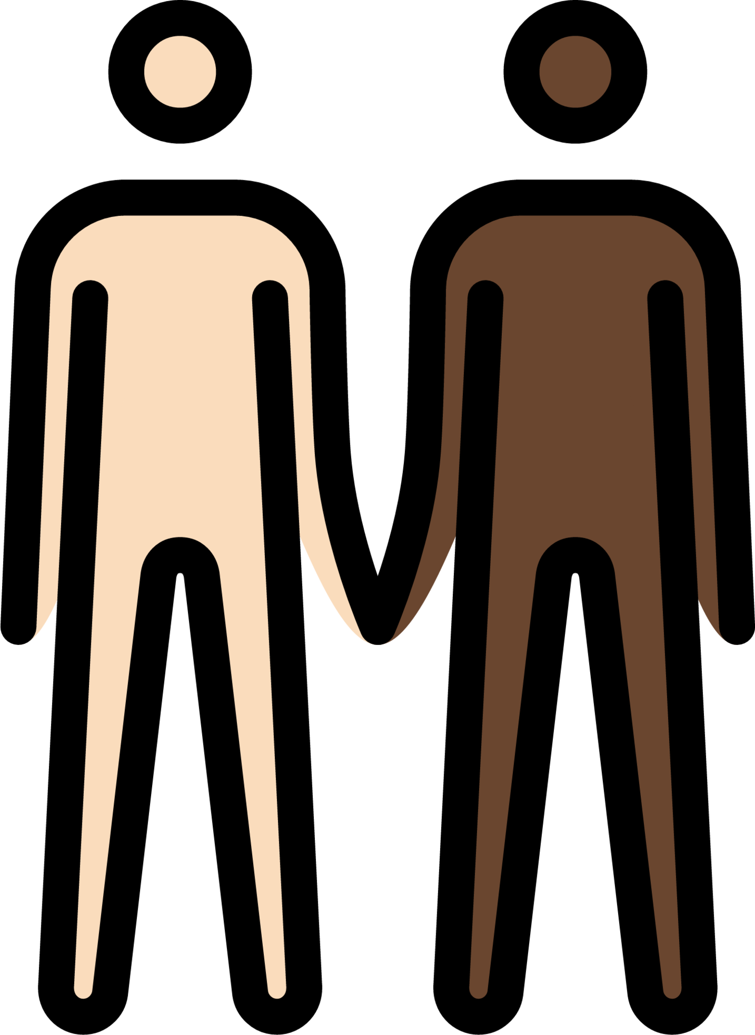 men holding hands: light skin tone, dark skin tone emoji