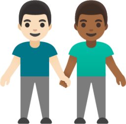 men holding hands: light skin tone, medium-dark skin tone emoji