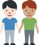 men holding hands: light skin tone, medium skin tone emoji