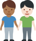 men holding hands: medium-dark skin tone, light skin tone emoji