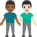 men holding hands: medium-dark skin tone, light skin tone emoji
