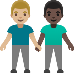 men holding hands: medium-light skin tone, dark skin tone emoji