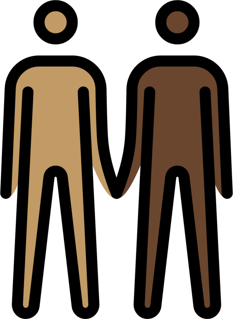men holding hands: medium skin tone, dark skin tone emoji