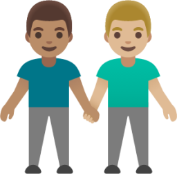 men holding hands: medium skin tone, medium-light skin tone emoji