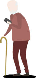 old person with cane and phone illustration