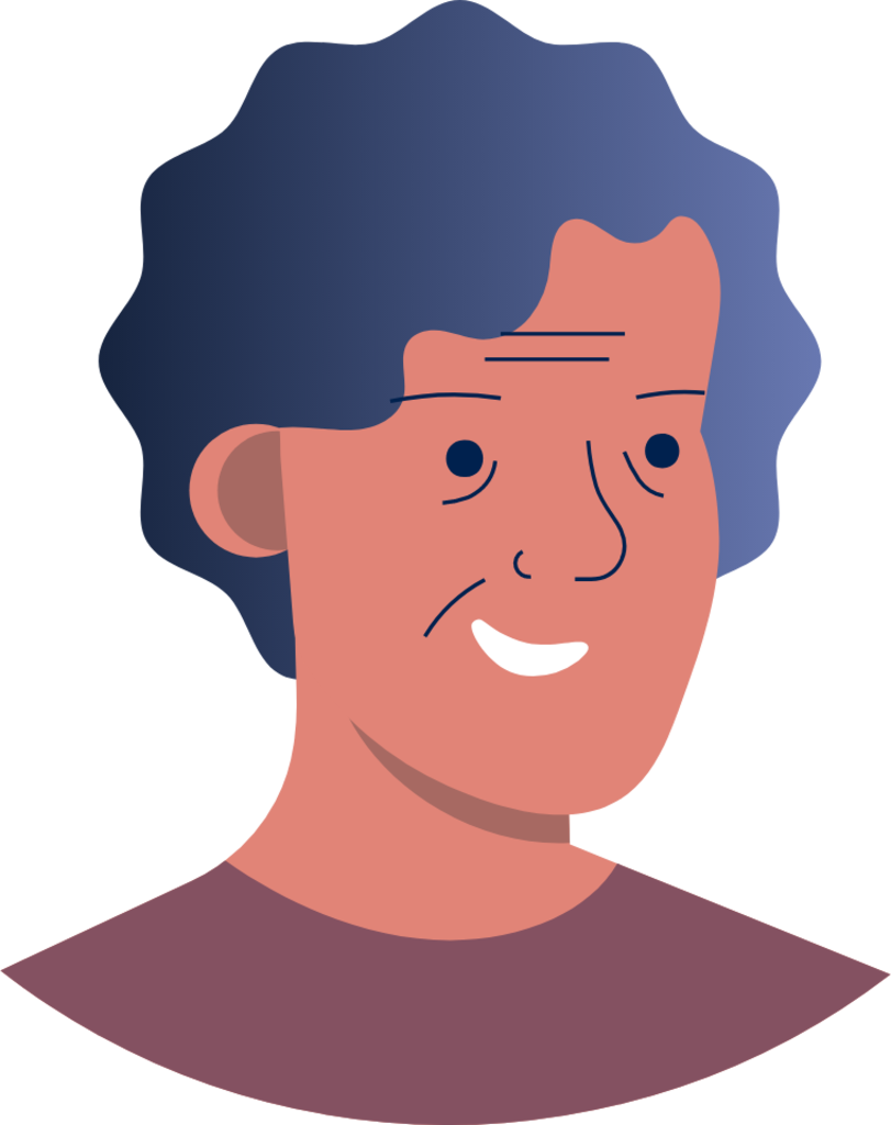 older person spiky hair with smile illustration