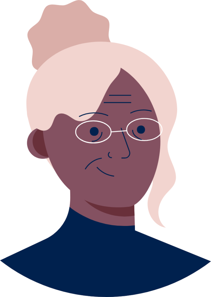 older person with glasses and blonde hair illustration