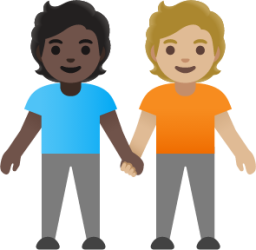 people holding hands: dark skin tone, medium-light skin tone emoji