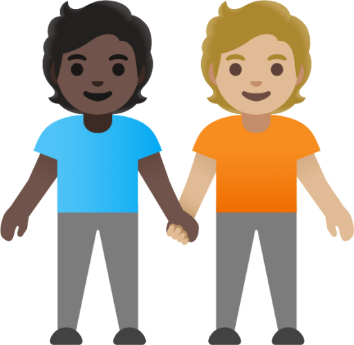 people holding hands: dark skin tone, medium-light skin tone emoji