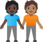 people holding hands: dark skin tone, medium skin tone emoji