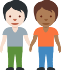people holding hands: light skin tone, medium-dark skin tone emoji