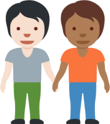 people holding hands: light skin tone, medium-dark skin tone emoji