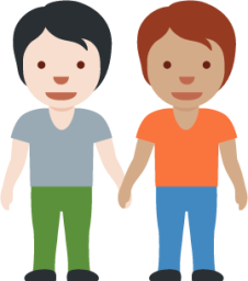 people holding hands: light skin tone, medium skin tone emoji