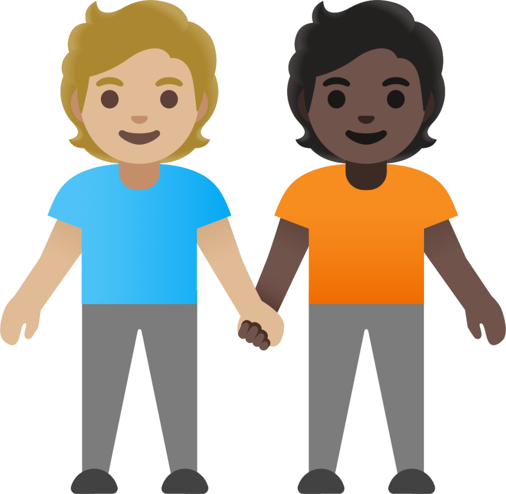 people holding hands: medium-light skin tone, dark skin tone emoji