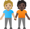 people holding hands: medium-light skin tone, dark skin tone emoji