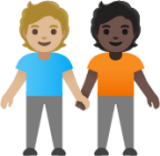 people holding hands: medium-light skin tone, dark skin tone emoji