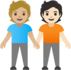 people holding hands: medium-light skin tone, light skin tone emoji